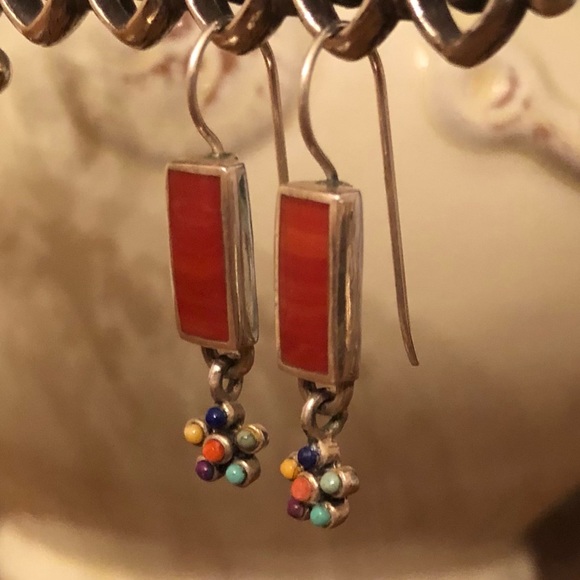 Vintage Silpada Sterling Silver Multi-Color Natural Stone Flower Earrings W1259 - Picture 3 of 16